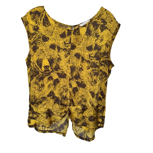 French Connection‎ Sleeveless Top Bear Gold Yellow Print size Large - Picture 1 of 8